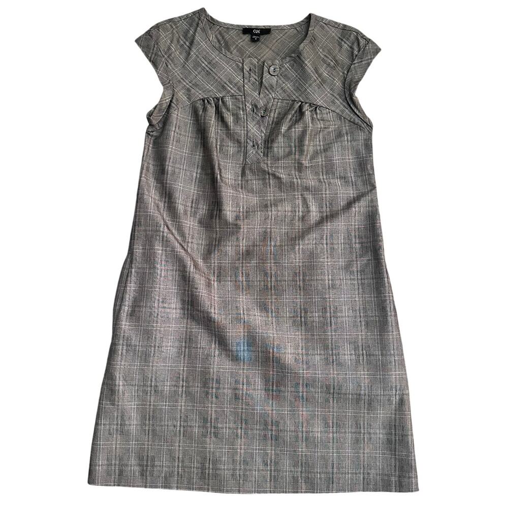 CUE cap sleeve plaid empire waist sheath dress with pockets, AUS 8